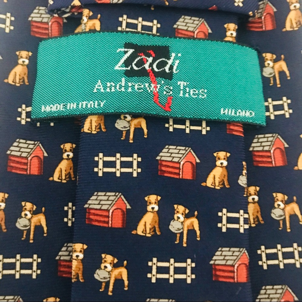 Zadi Andrews Silk Tie: Dog, Doghouse & Fence Print